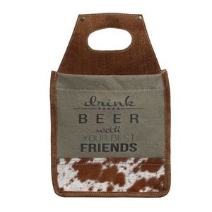New Cowhide leather Myra Drink Beer with your Best Friends Caddy holder Hairon